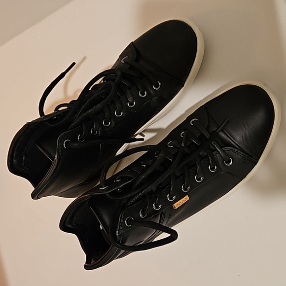 Ecco Womens Soft 7 Mid Cut Lace Black Leather Sneakers - Picture 2 of 8